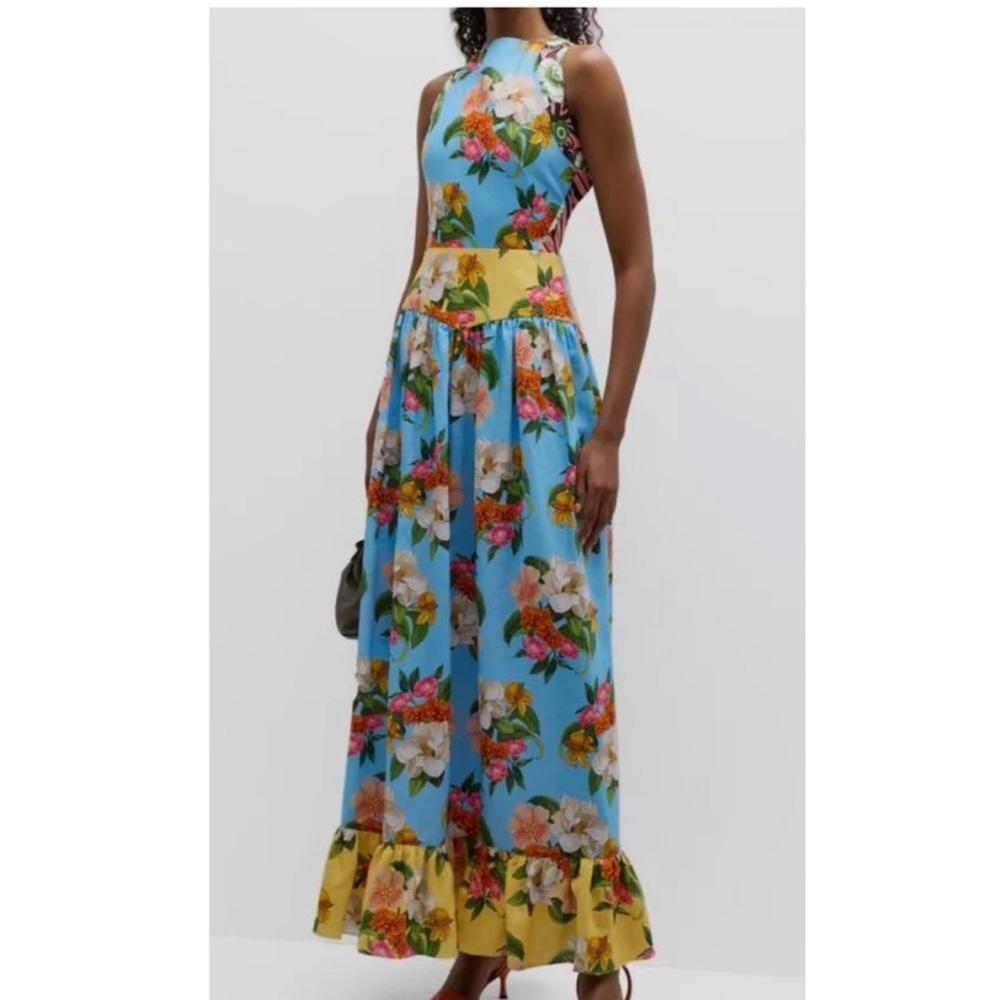US 4-6 Borgo De Nor Amara Linen Corset-Back Sleeveless Maxi Dress Oceana Floral